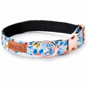 NWT Pack Leashes Blue Floral Rosé Pattern Dog Collar Size Medium
